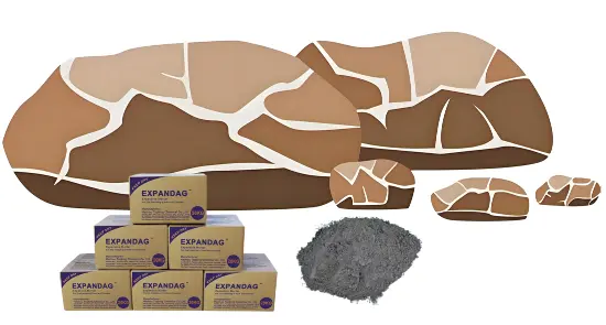 Efficient combination of stone cracking powder and Expansive Mortar with rock drilling tools
